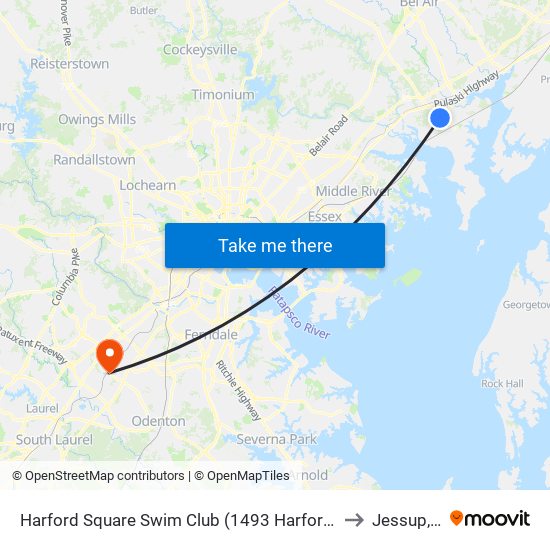 Harford Square Swim Club (1493 Harford Square Dr) to Jessup, MD map