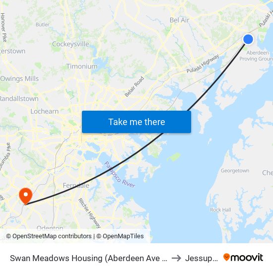 Swan Meadows Housing (Aberdeen Ave & Bypass Rd) to Jessup, MD map