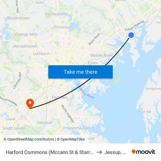Harford Commons (Mccann St & Starr St) to Jessup, MD map