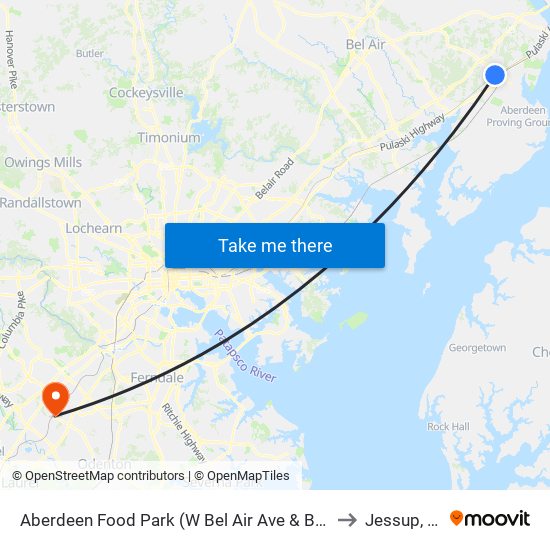 Aberdeen Food Park (W Bel Air Ave & Baker St) to Jessup, MD map