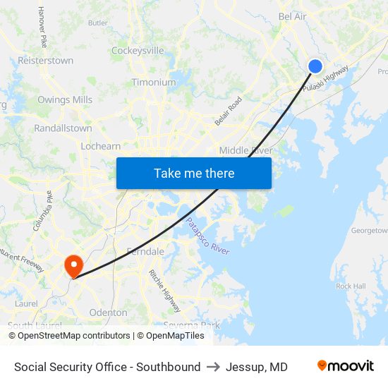 Social Security Office - Southbound to Jessup, MD map