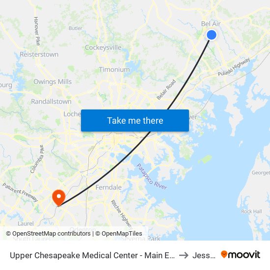 Upper Chesapeake Medical Center - Main Entrance (500 Upper Chesapeake Dr) to Jessup, MD map