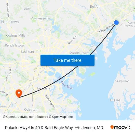 Pulaski Hwy/Us 40 & Bald Eagle Way to Jessup, MD map