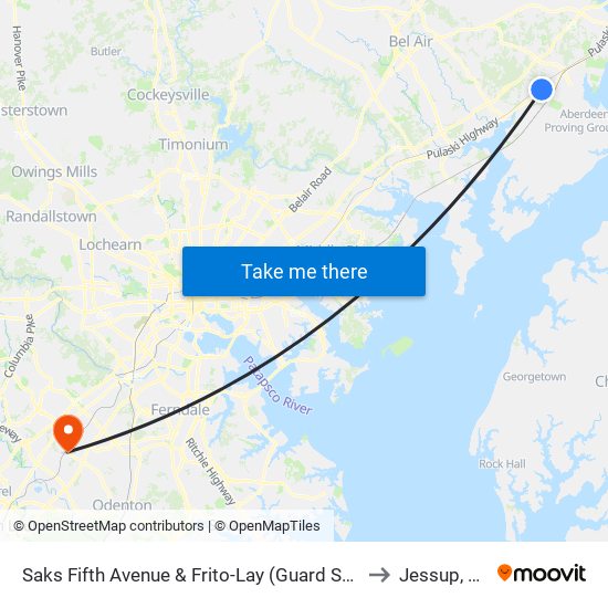 Saks Fifth Avenue & Frito-Lay (Guard Shack) to Jessup, MD map