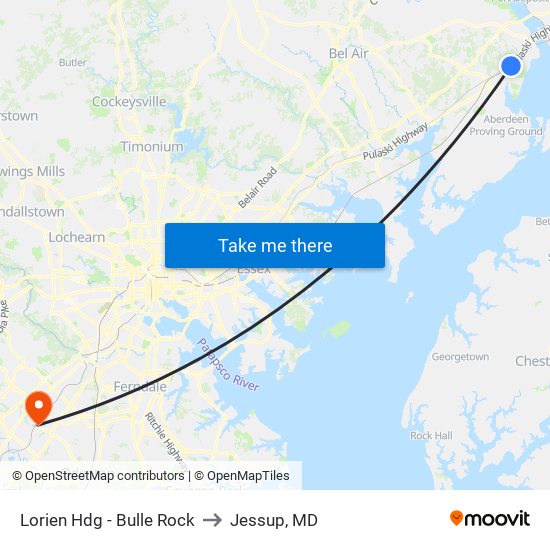 Lorien Hdg - Bulle Rock to Jessup, MD map