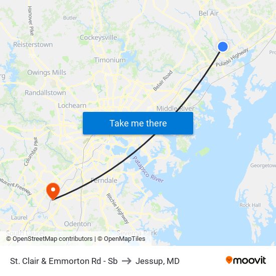 St. Clair & Emmorton Rd - Sb to Jessup, MD map