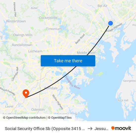 Social Security Office Sb (Opposite 3415 Box Hill S Corp Ctr Dr) to Jessup, MD map