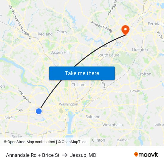 Annandale Rd + Brice St to Jessup, MD map