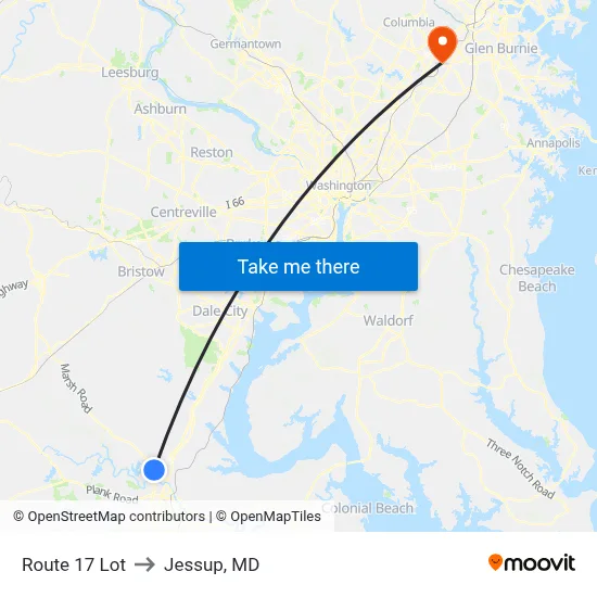 Route 17 Lot to Jessup, MD map