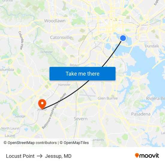 Locust Point to Jessup, MD map