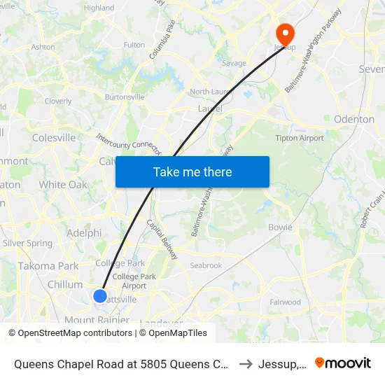 Queens Chapel Road at 5805 Queens Chapel Road to Jessup, MD map
