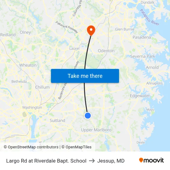 Largo Rd at Riverdale Bapt. School to Jessup, MD map