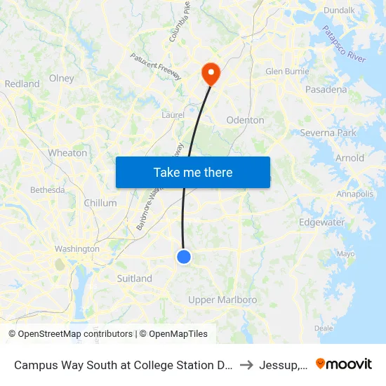 Campus Way South at College Station Drive (Pgcc) to Jessup, MD map