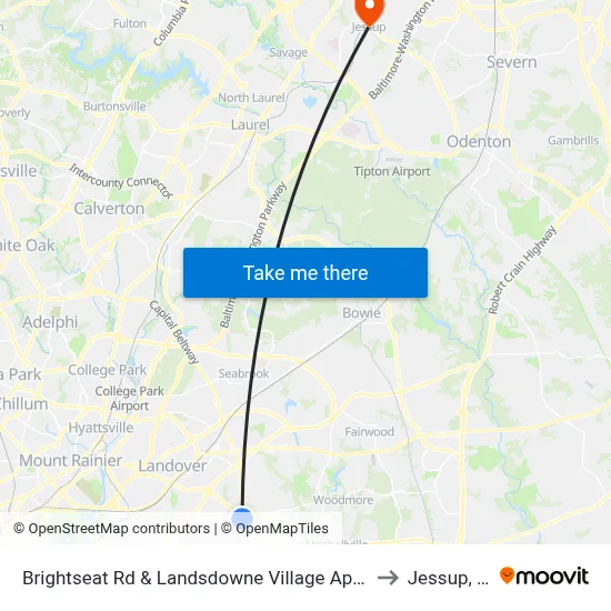 Brightseat Rd & Landsdowne Village Apartments to Jessup, MD map