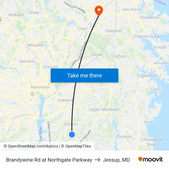 Brandywine Rd at Northgate Parkway to Jessup, MD map