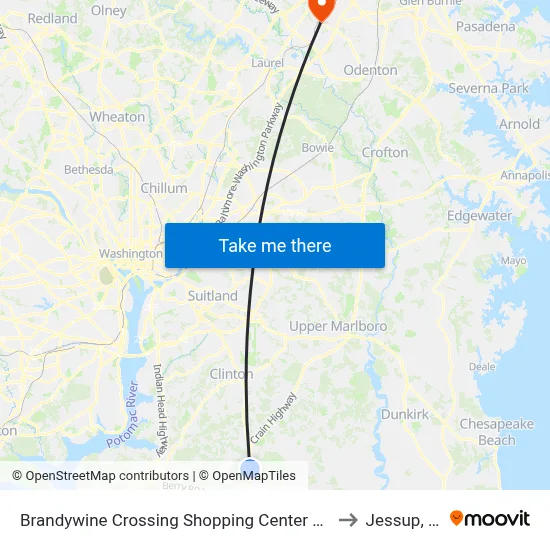 Brandywine Crossing Shopping Center at Target to Jessup, MD map
