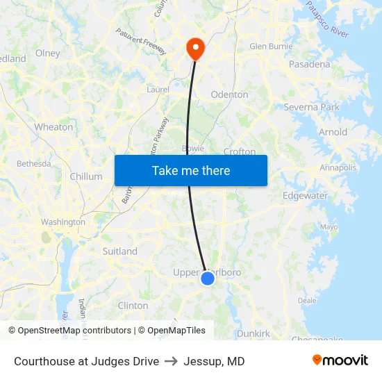Courthouse at Judges Drive to Jessup, MD map