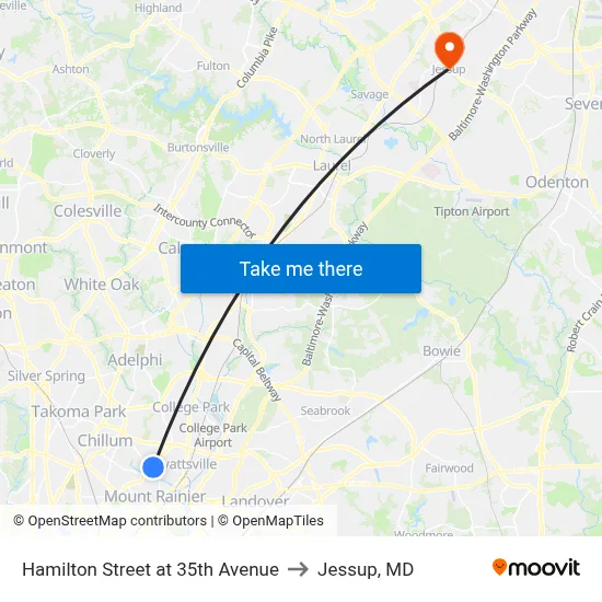 Hamilton Street at 35th Avenue to Jessup, MD map