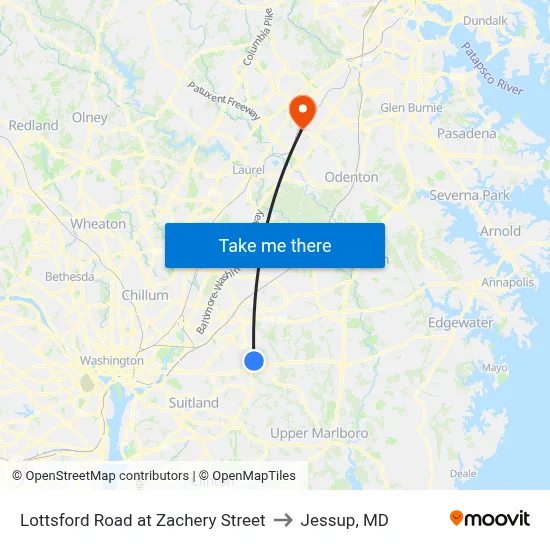Lottsford Road at Zachery Street to Jessup, MD map
