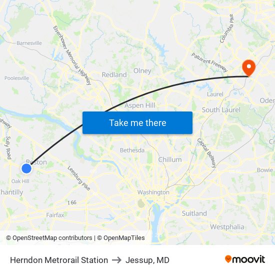 Herndon Metrorail Station to Jessup, MD map