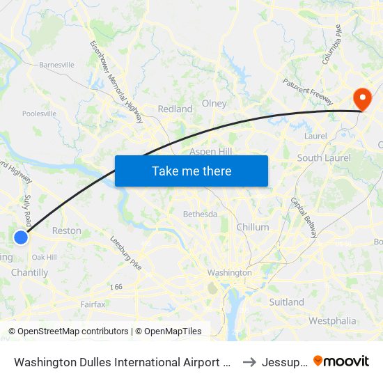 Washington Dulles International Airport Metrorail Station to Jessup, MD map