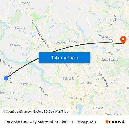 Loudoun Gateway Metrorail Station to Jessup, MD map