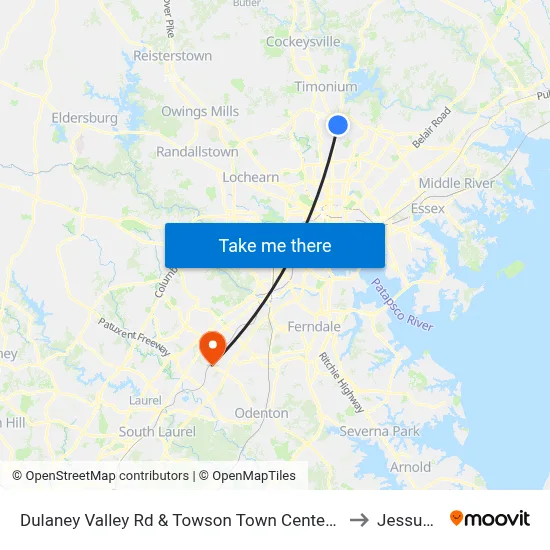 Dulaney Valley Rd & Towson Town Center Mall - Macy's Nb to Jessup, MD map