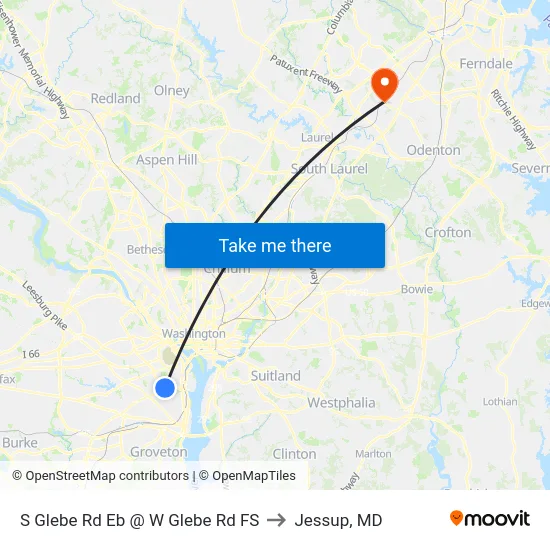 S Glebe Rd Eb @ W Glebe Rd FS to Jessup, MD map