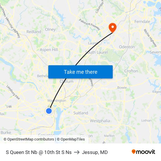 S Queen St Nb @ 10th St S Ns to Jessup, MD map