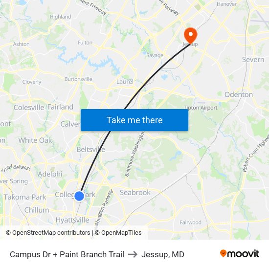 Campus Dr + Paint Branch Trail to Jessup, MD map