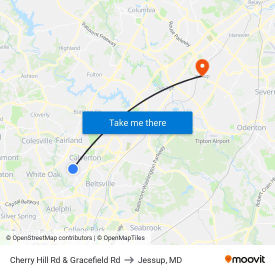 Cherry Hill Rd & Gracefield Rd to Jessup, MD map