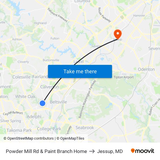 Powder Mill Rd & Paint Branch Home to Jessup, MD map