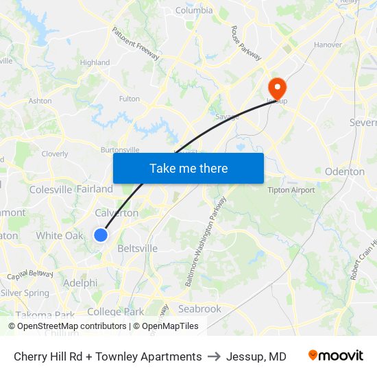 Cherry Hill Rd + Townley Apartments to Jessup, MD map