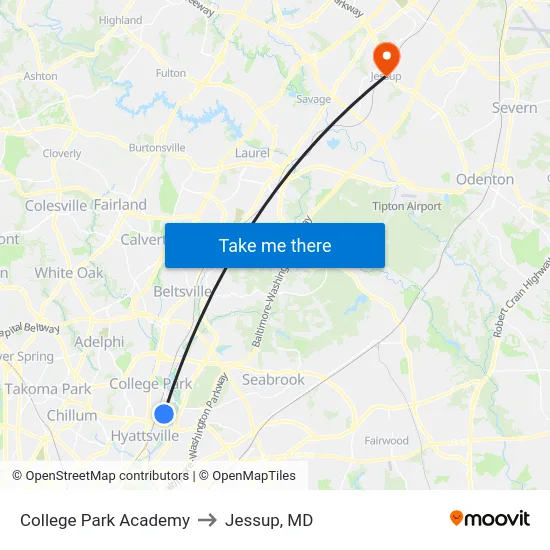 College Park Academy to Jessup, MD map