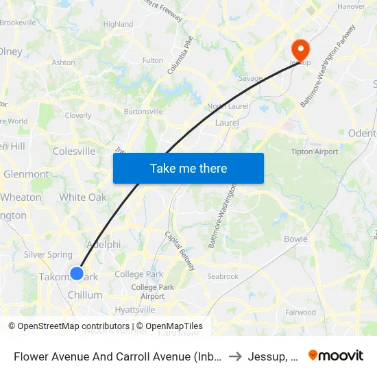 Flower Avenue And Carroll Avenue (Inbound) to Jessup, MD map