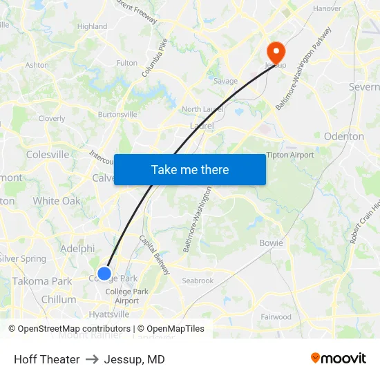 Hoff Theater to Jessup, MD map