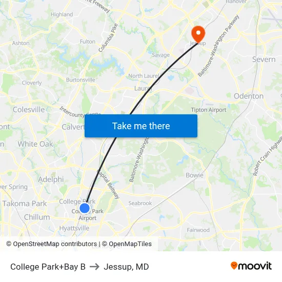 College Park+Bay B to Jessup, MD map