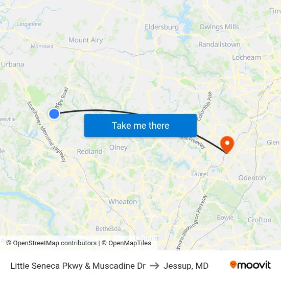 Little Seneca Pkwy & Muscadine Dr to Jessup, MD map