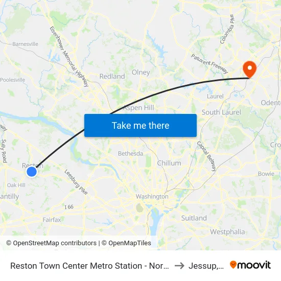 Reston Town Center Metro Station - North Bus Bay to Jessup, MD map