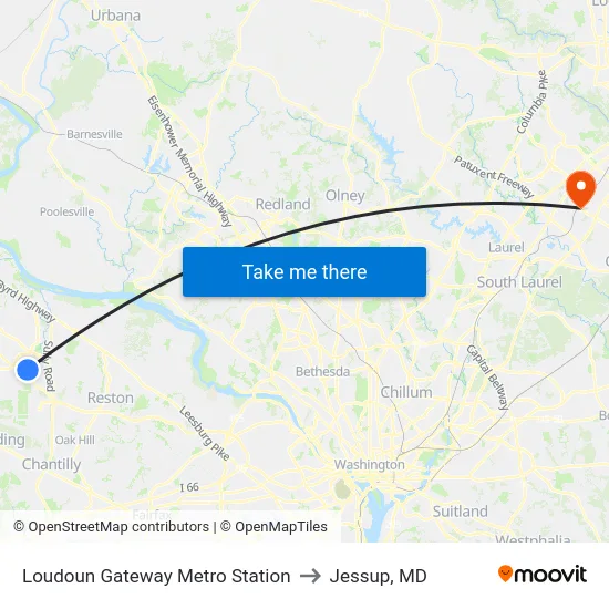 Loudoun Gateway Metro Station to Jessup, MD map