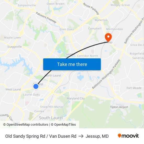 Old Sandy Spring Rd / Van Dusen Rd to Jessup, MD map