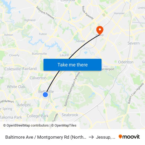 Baltimore Ave / Montgomery Rd (Northbound) to Jessup, MD map