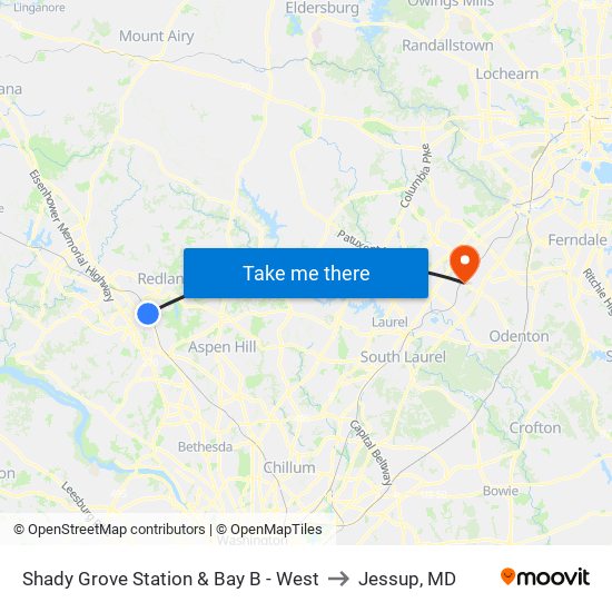 Shady Grove Station & Bay B - West to Jessup, MD map