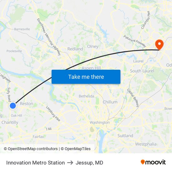 Innovation Metro Station to Jessup, MD map