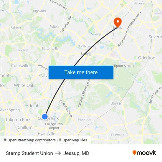 Stamp Student Union to Jessup, MD map