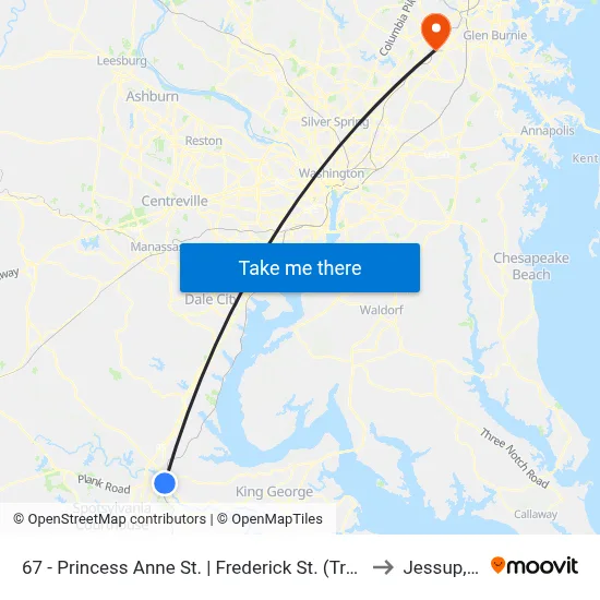 67 - Princess Anne St. | Frederick St. (Train Station) to Jessup, MD map