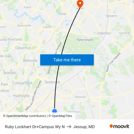 Ruby Lockhart Dr+Campus Wy N to Jessup, MD map