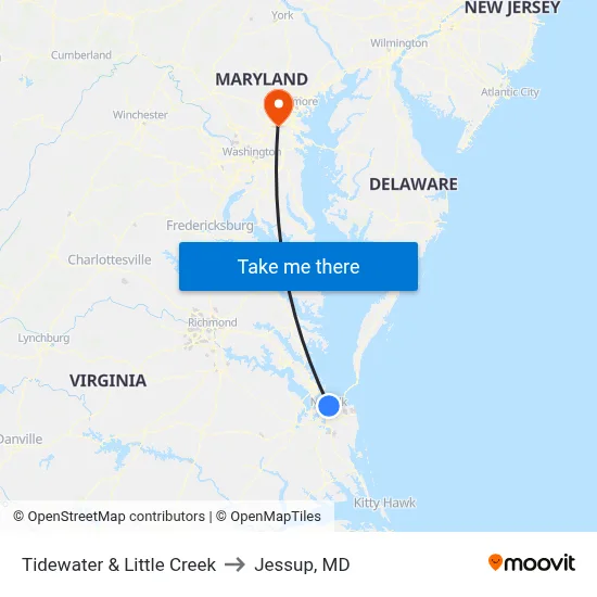 Tidewater & Little Creek to Jessup, MD map