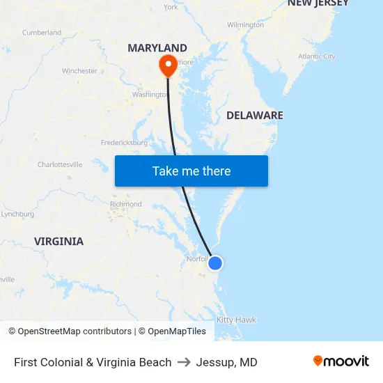 First Colonial & Virginia Beach to Jessup, MD map