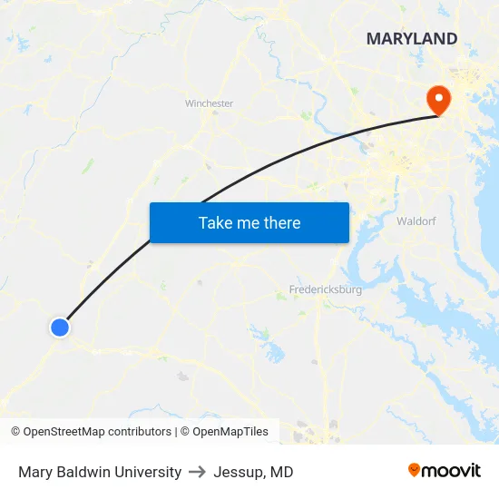 Mary Baldwin University to Jessup, MD map